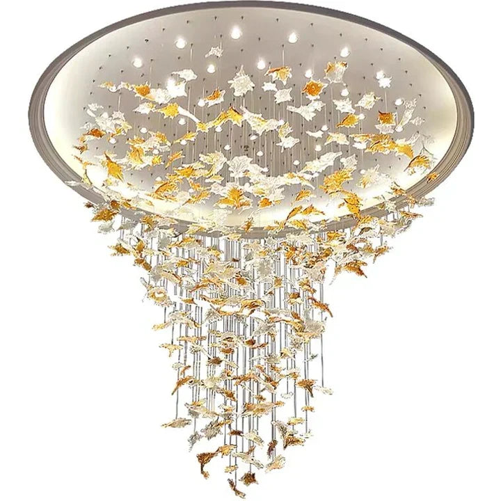 Oversized Art Design Autumn Maple Leaf Glass Chandelier for Dining Table / hallway / entryway Light