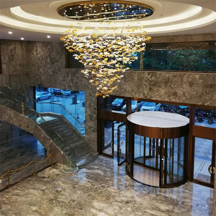 Oversized Art Design Autumn Maple Leaf Glass Chandelier for Dining Table / hallway / entryway Light