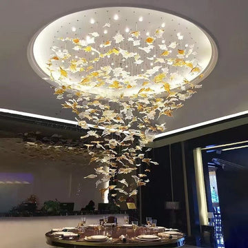Oversized Art Design Autumn Maple Leaf Glass Chandelier for Dining Table / hallway / entryway Light