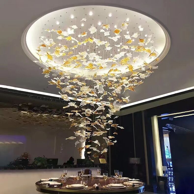 Oversized Art Design Autumn Maple Leaf Glass Chandelier for Dining Table / hallway / entryway Light