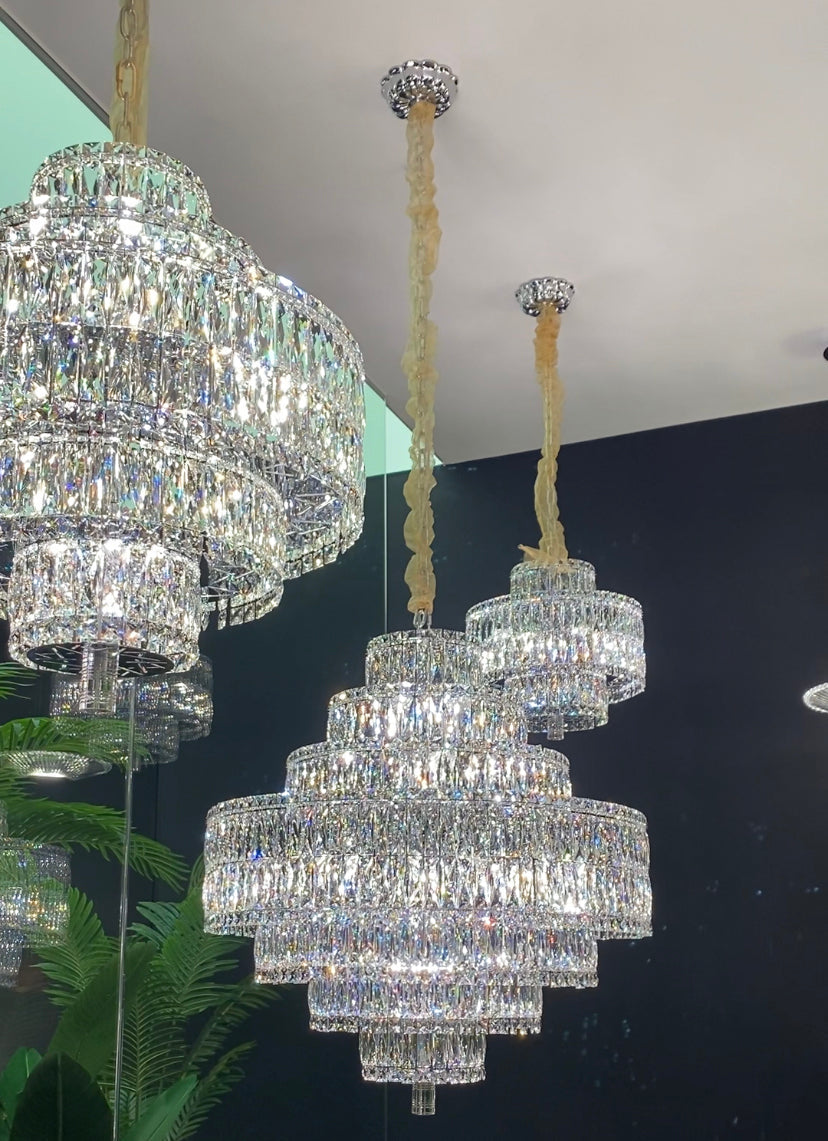Delicate Light Luxury Multi-Layers Silver Round Crystal Chandelier for Living / dining Room / bedroom /