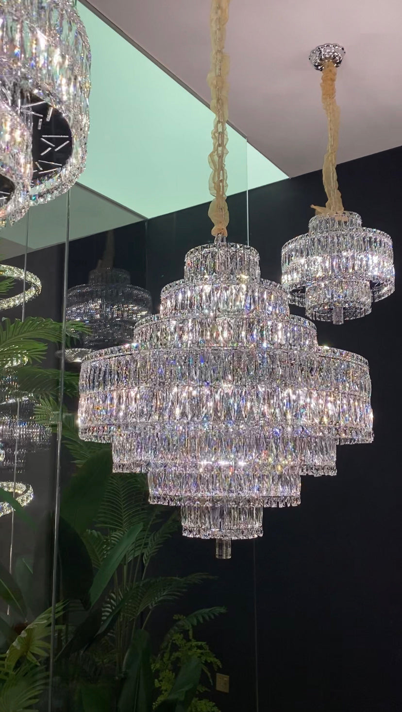 Delicate Light Luxury Multi-Layers Silver Round Crystal Chandelier for Living / dining Room / bedroom /