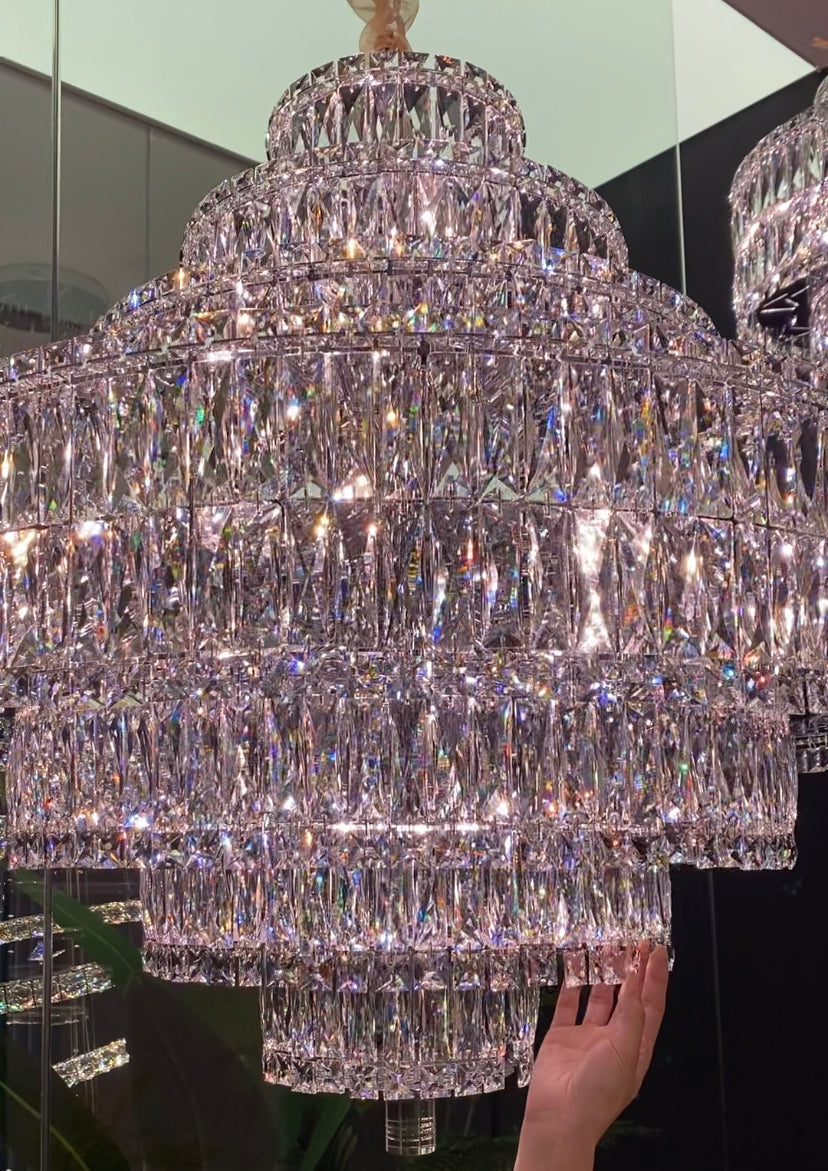 Delicate Light Luxury Multi-Layers Silver Round Crystal Chandelier for Living / dining Room / bedroom /