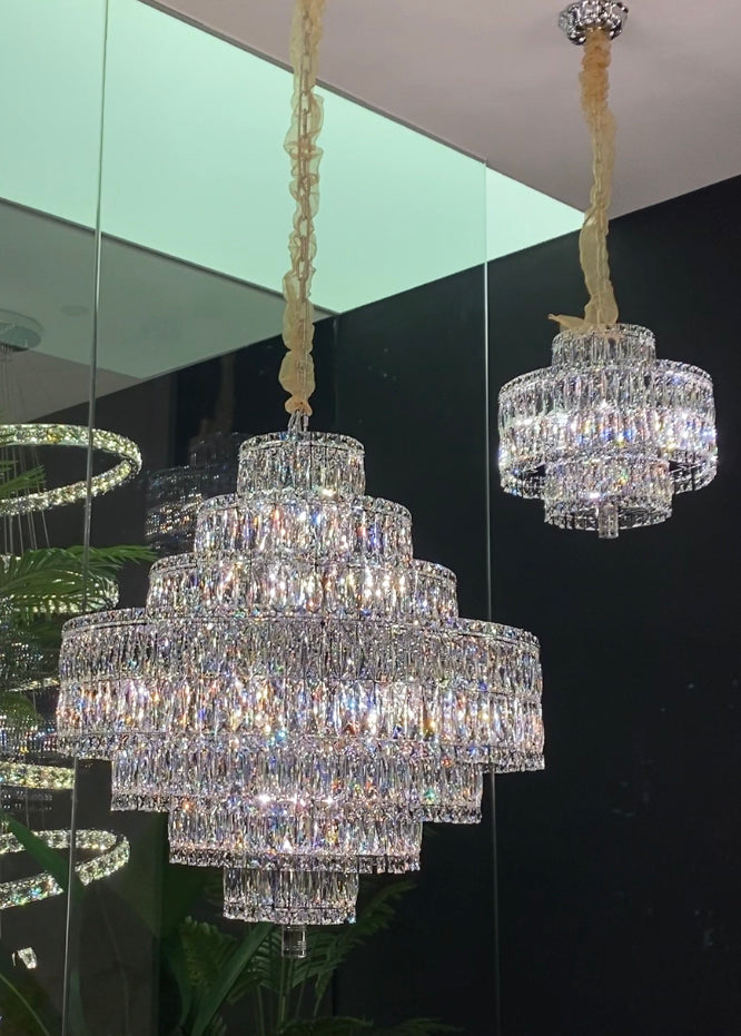 Delicate Light Luxury Multi-Layers Silver Round Crystal Chandelier for Living / dining Room / bedroom /