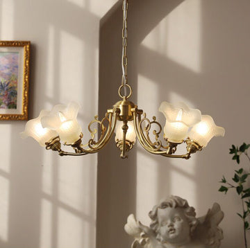 American Retro Vintage Flower Branch Glass and Copper Chandelier for Bedroom and Living Room