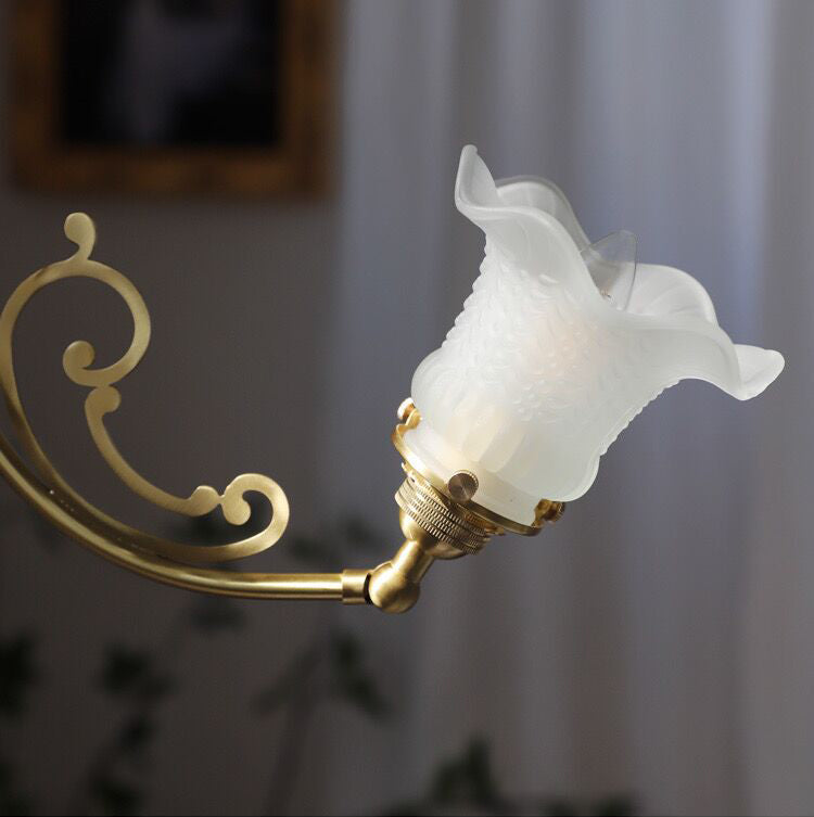 American Retro Vintage Flower Branch Glass and Copper Chandelier for Bedroom and Living Room