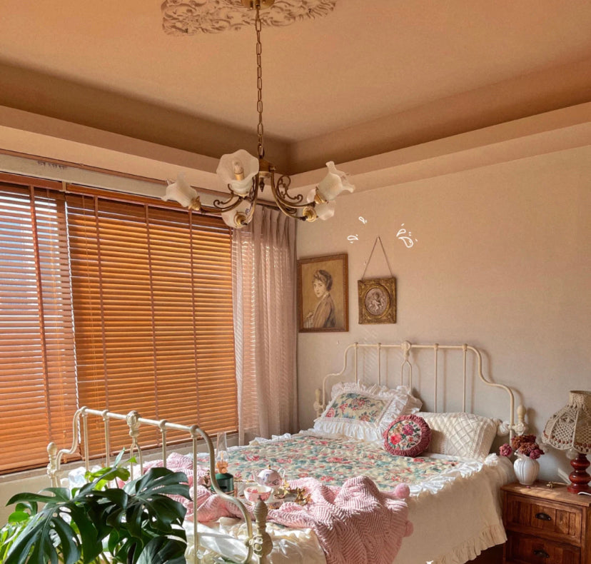 American Retro Vintage Flower Branch Glass and Copper Chandelier for Bedroom and Living Room