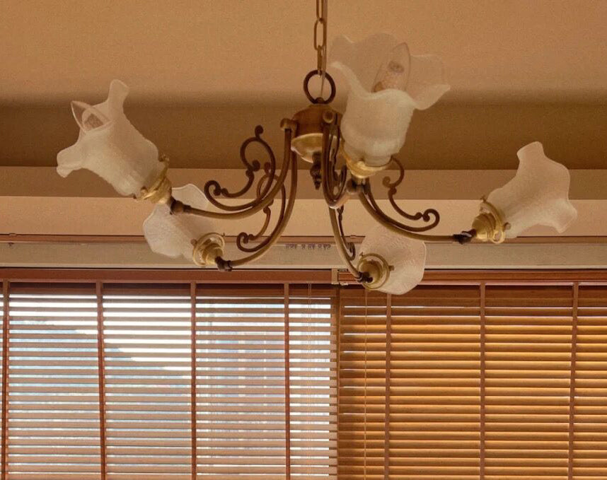 American Retro Vintage Flower Branch Glass and Copper Chandelier for Bedroom and Living Room