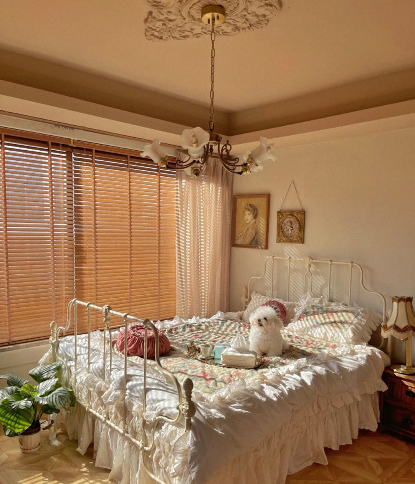 American Retro Vintage Flower Branch Glass and Copper Chandelier for Bedroom and Living Room