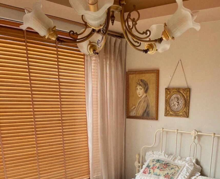 American Retro Vintage Flower Branch Glass and Copper Chandelier for Bedroom and Living Room