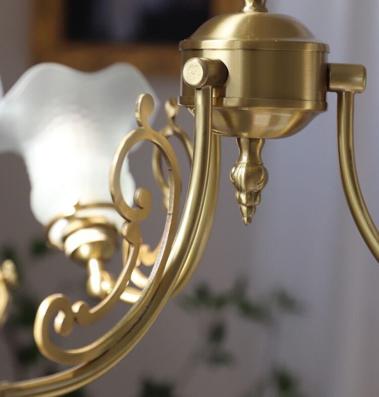 American Retro Vintage Flower Branch Glass and Copper Chandelier for Bedroom and Living Room