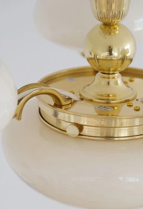 Mid-Century Scandinavian American Vintage White Opal Brass Chandelier for Living Room / bedroom