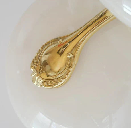 Mid-Century Scandinavian American Vintage White Opal Brass Chandelier for Living Room / bedroom
