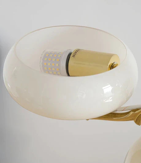 Mid-Century Scandinavian American Vintage White Opal Brass Chandelier for Living Room / bedroom