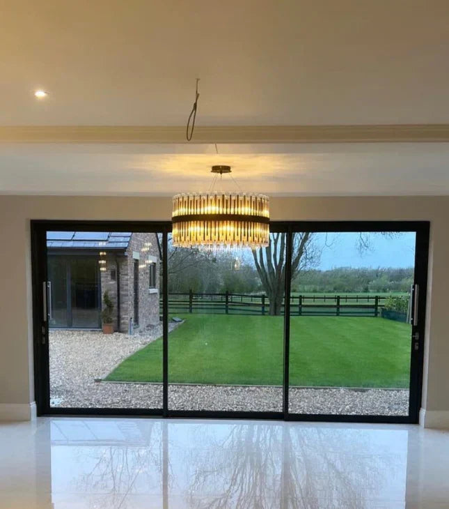 Modern Antique Brass Finish Round & Rectangle Glass Tube Chandelier – High-Quality Materials