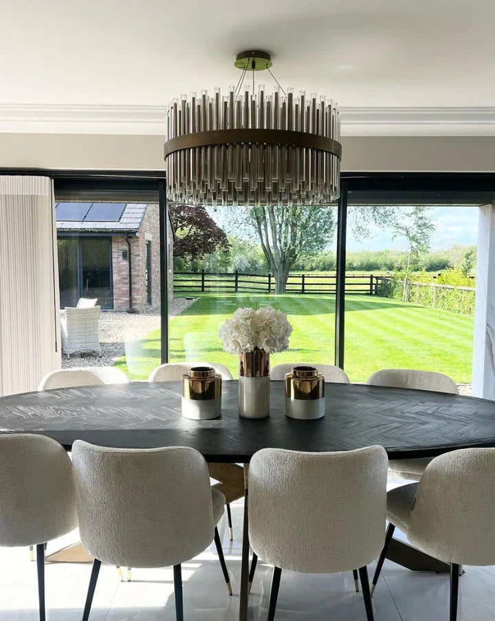 Modern Antique Brass Finish Round & Rectangle Glass Tube Chandelier – High-Quality Materials