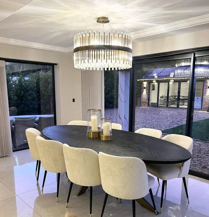 Modern Antique Brass Finish Round & Rectangle Glass Tube Chandelier – High-Quality Materials