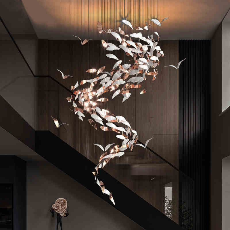 Luxury Spiral Creative Floating Ceramic Wings Chandelier for Hotel Lobby / restaurant