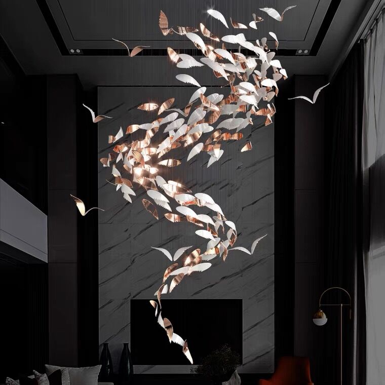 Luxury Spiral Creative Floating Ceramic Wings Chandelier for Hotel Lobby / restaurant