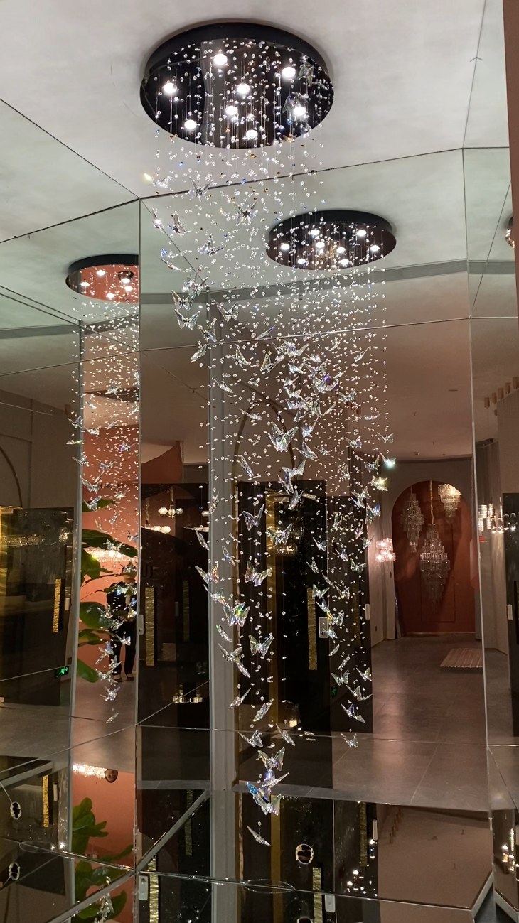 Northern European Style K9 Crystal Floating Butterfly Chandelier for High-Ceiling