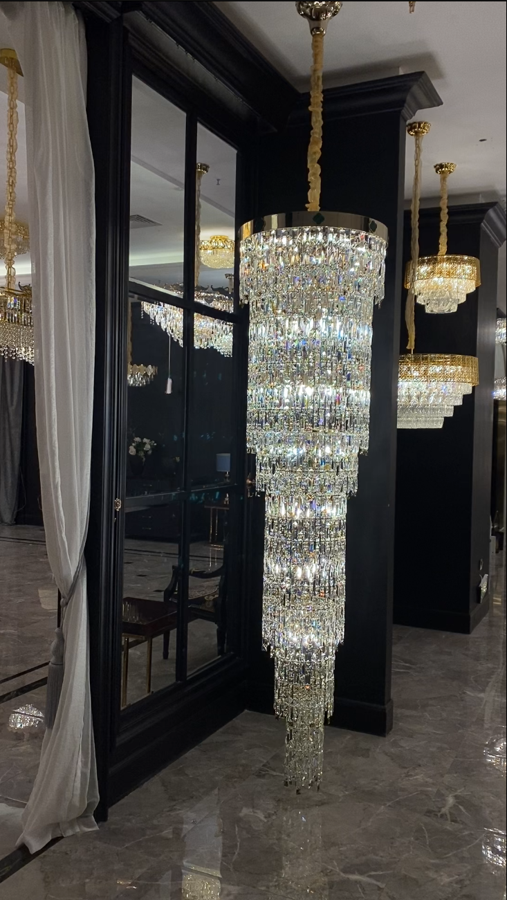 Luxury Modern Round Multi-Layers Crystal Chandelier with Four Leaf Clover for Staircase / high-Ceiling Space /