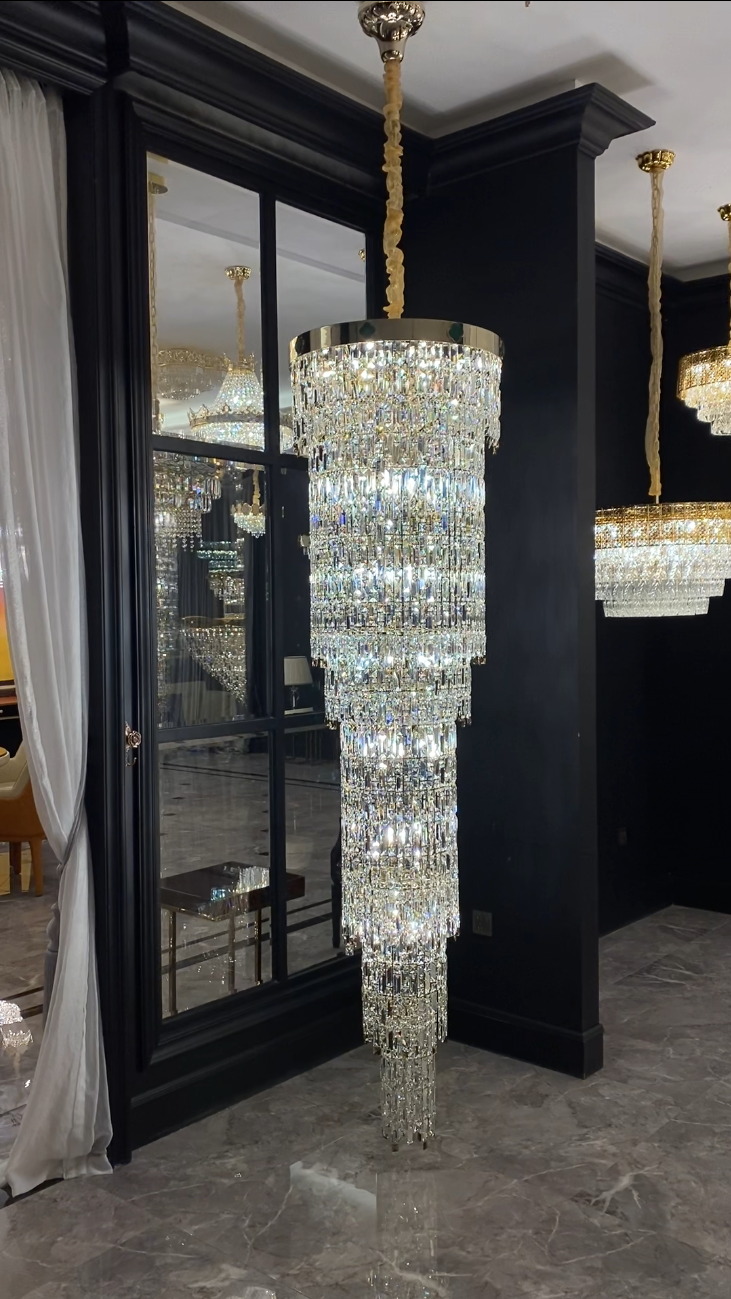 Luxury Modern Round Multi-Layers Crystal Chandelier with Four Leaf Clover for Staircase / high-Ceiling Space /