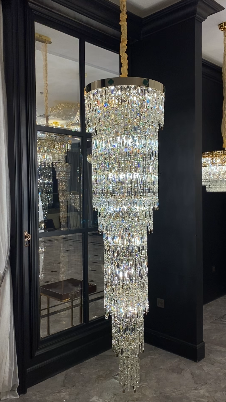 Luxury Modern Round Multi-Layers Crystal Chandelier with Four Leaf Clover for Staircase / high-Ceiling Space /