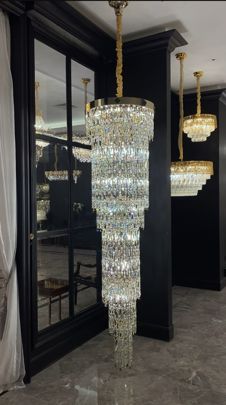 Luxury Modern Round Multi-Layers Crystal Chandelier with Four Leaf Clover for Staircase / high-Ceiling Space /