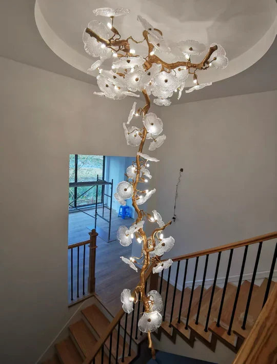 Nenufar Bonsai Staircase Crystal Chandelier for High Ceiling
