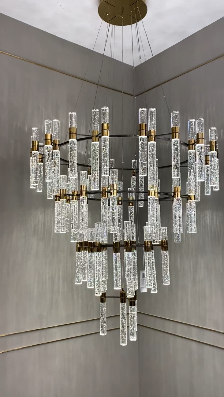 Oversized Modern Luxury 4-Tiered Bubble Crystal Icicle Chandelier for High-Ceiling