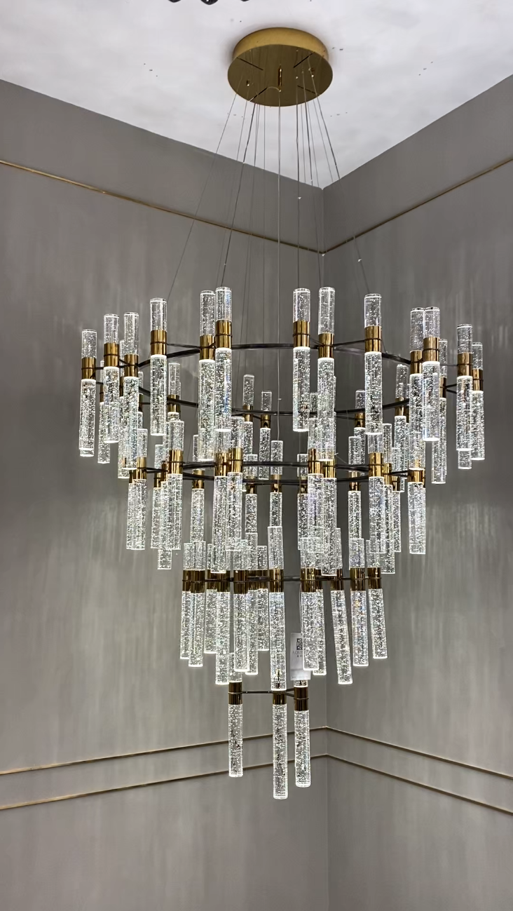 Oversized Modern Luxury 4-Tiered Bubble Crystal Icicle Chandelier for High-Ceiling