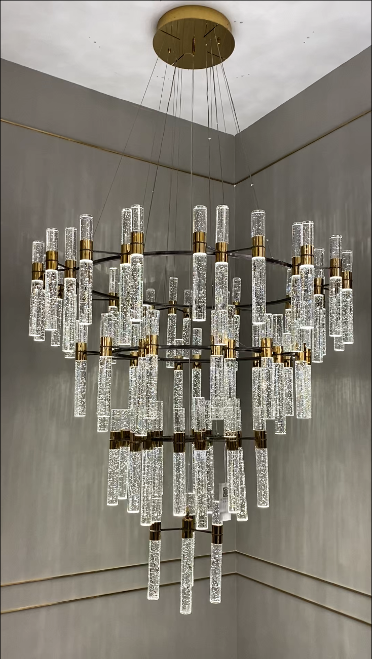Oversized Modern Luxury 4-Tiered Bubble Crystal Icicle Chandelier for High-Ceiling