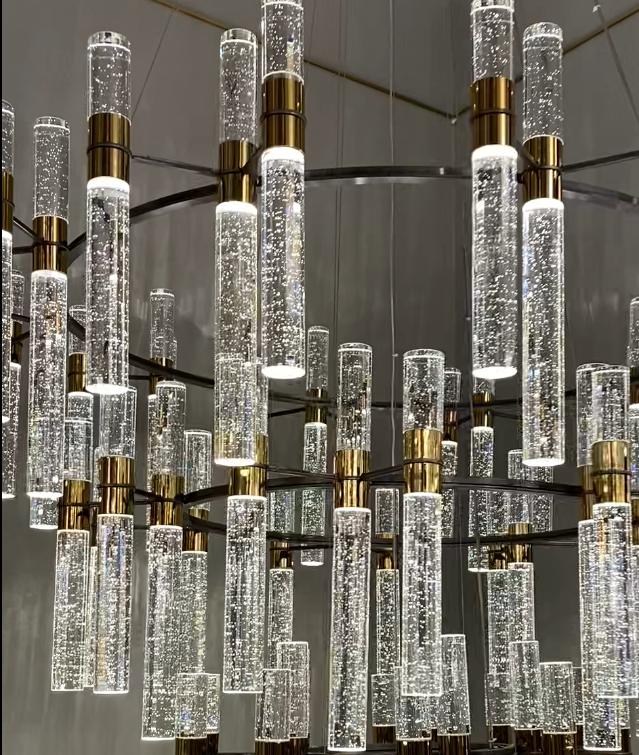 Oversized Modern Luxury 4-Tiered Bubble Crystal Icicle Chandelier for High-Ceiling