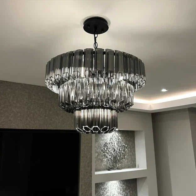 Modern Art Design 4 / 7-Light Smoky Gray / clear Layered Glass Chandelier