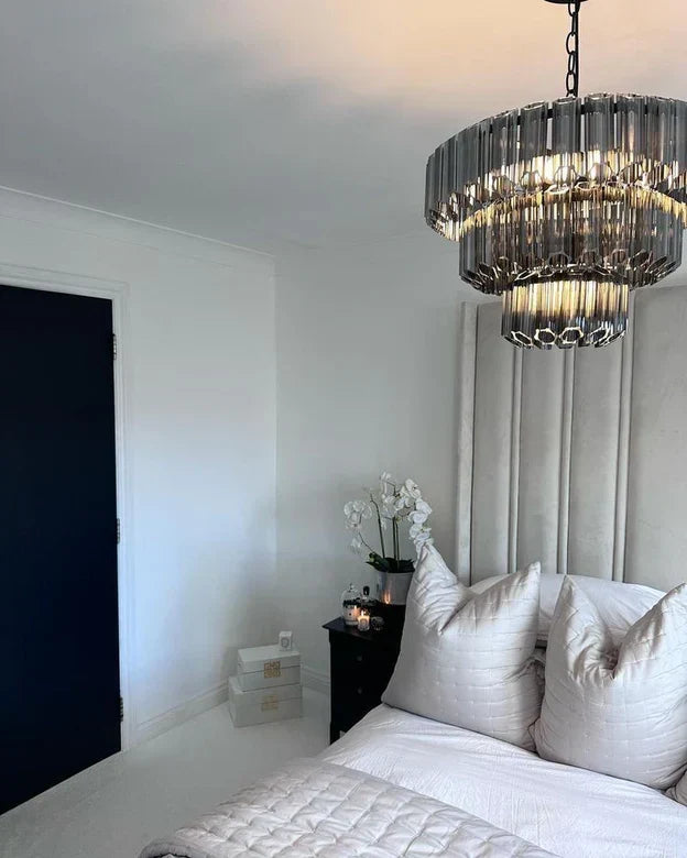 Modern Art Design 4 / 7-Light Smoky Gray / clear Layered Glass Chandelier