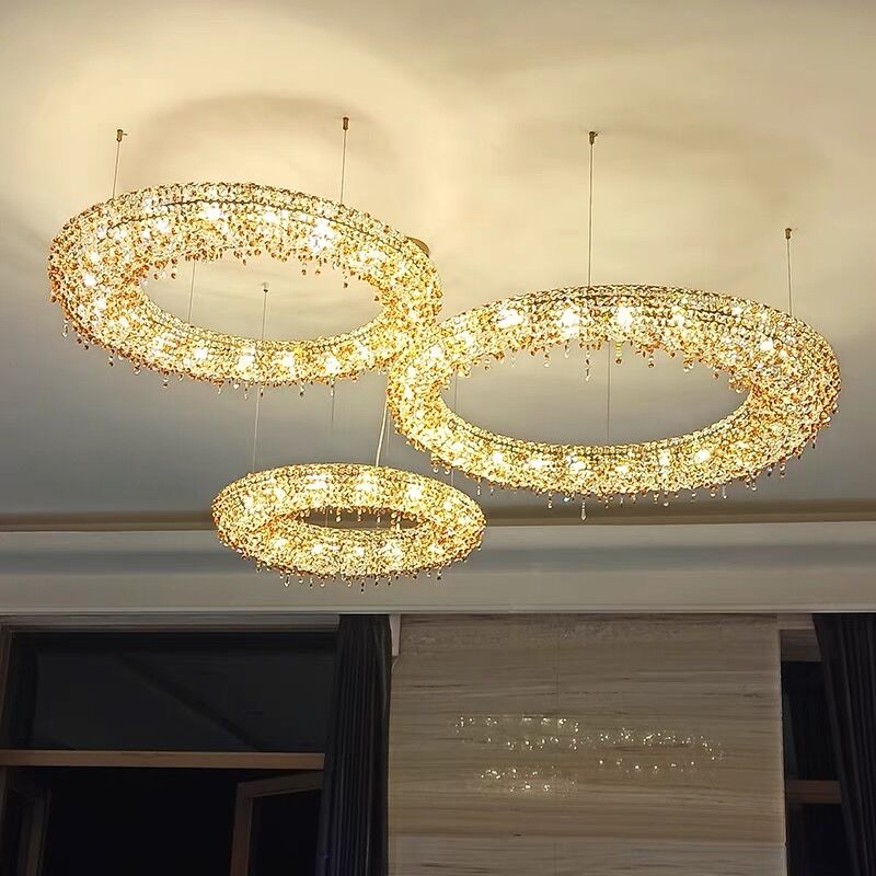 Unique Eccentric Circle Colorful Crystal Beads Chandelier Luxury Ceiling Lamp for Living / dining Room