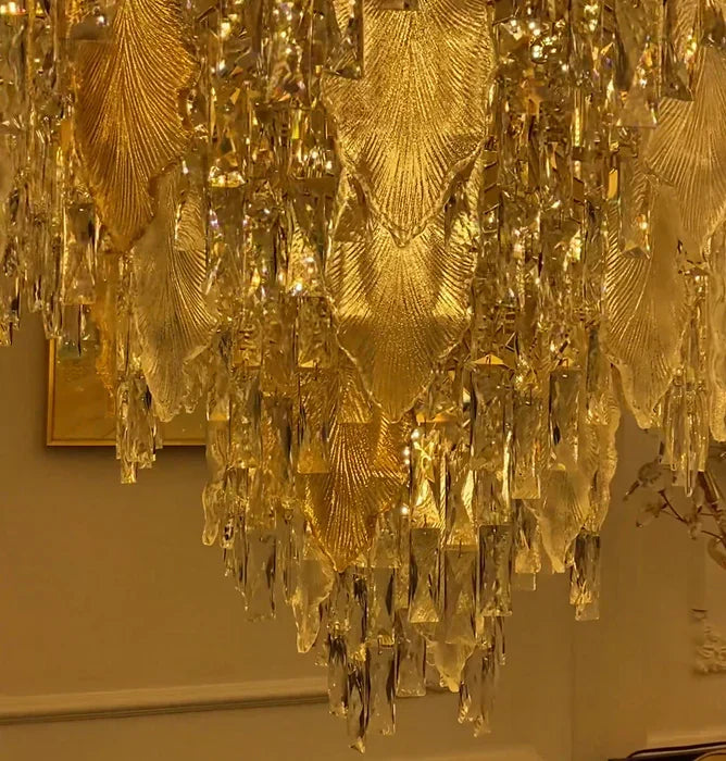 Multi-Tiered Leaf Crystal Chandelier for Living Room
