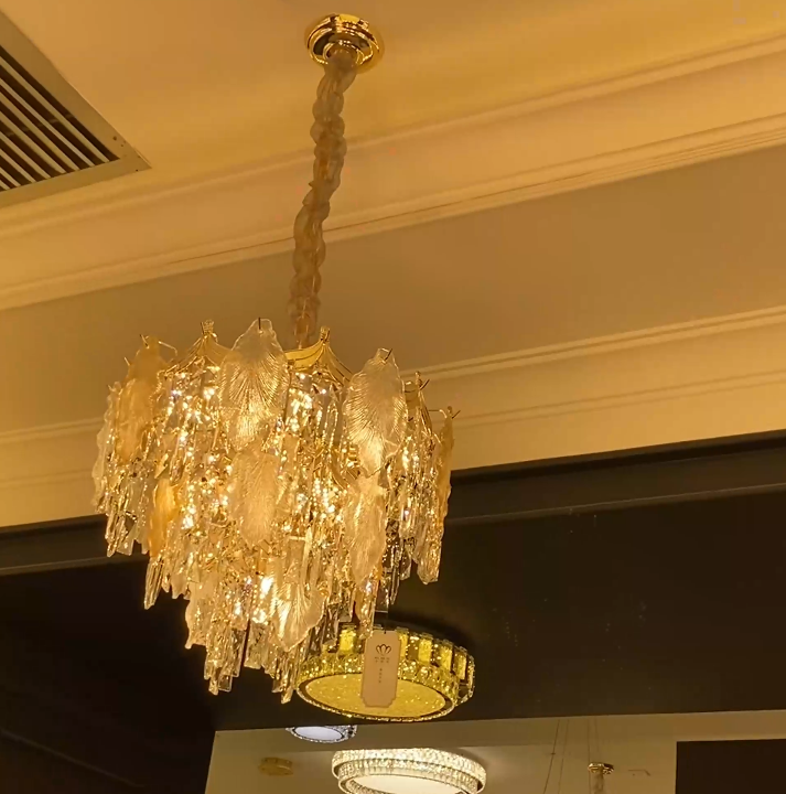 Multi-Tiered Leaf Crystal Chandelier for Living Room