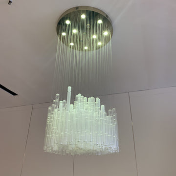 Modern Tube Chandelier with White & Transparent Glass Finish – Quality Metal & Glass Design