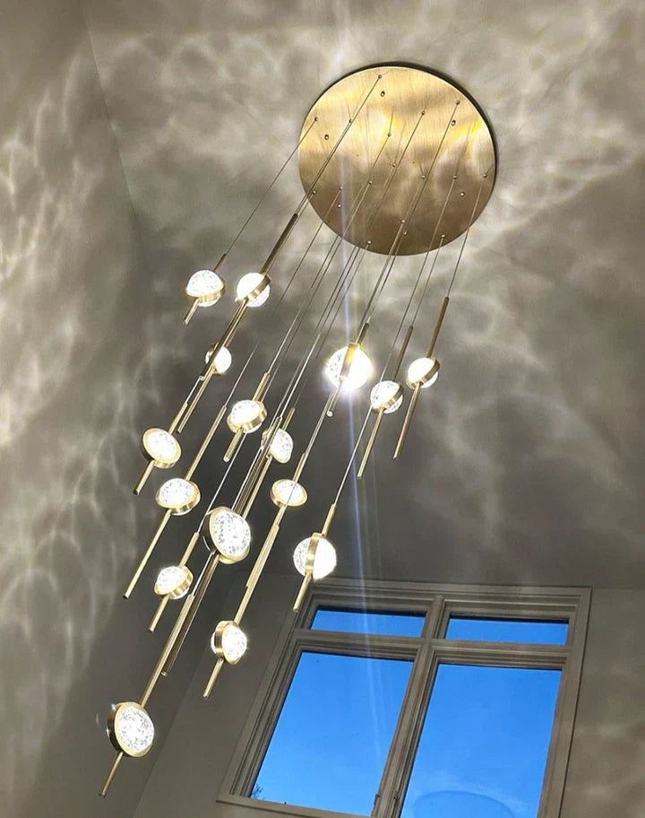Modern Floating Galss Ball Brass Chandelier for High-Ceiling