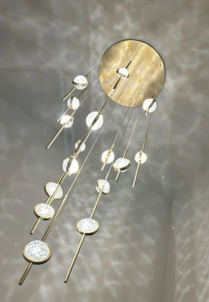 Modern Floating Galss Ball Brass Chandelier for High-Ceiling