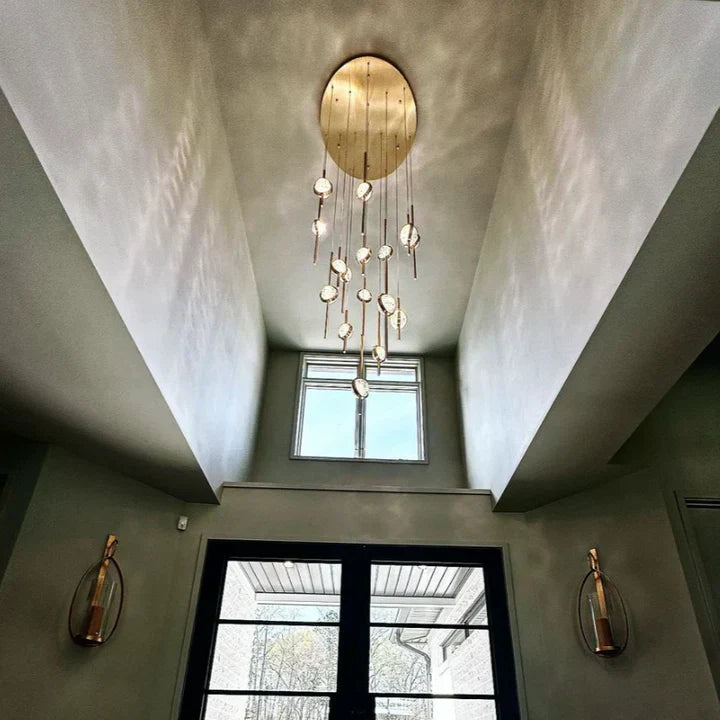 Modern Floating Galss Ball Brass Chandelier for High-Ceiling