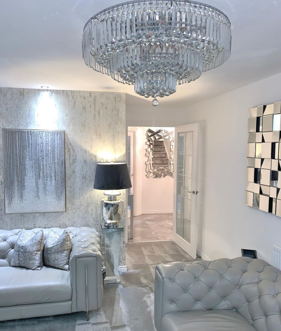 Extra Large Multi-Tier Round Flush Mount Crystal Rods Chandelier for Living Room