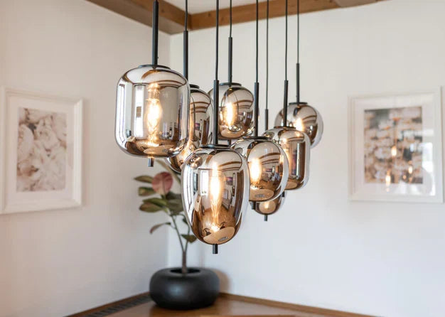Modern Rectangular Smoky Gray Glass and Metal Chandelier for Dining Room & Kitchen Island