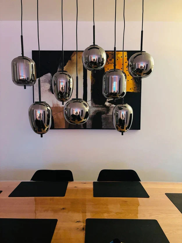 Modern Rectangular Smoky Gray Glass and Metal Chandelier for Dining Room & Kitchen Island