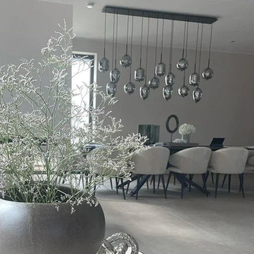 Modern Rectangular Smoky Gray Glass and Metal Chandelier for Dining Room & Kitchen Island