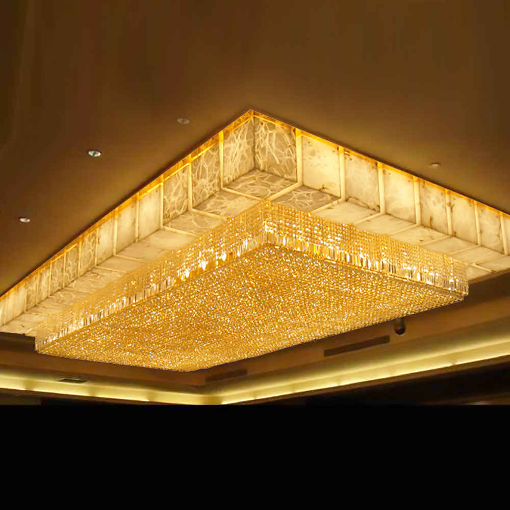 Rectangle Flush Mount Golden Crystal Chandelier Light