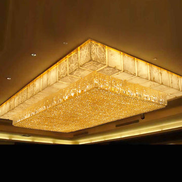 Rectangle Flush Mount Golden Crystal Chandelier Light