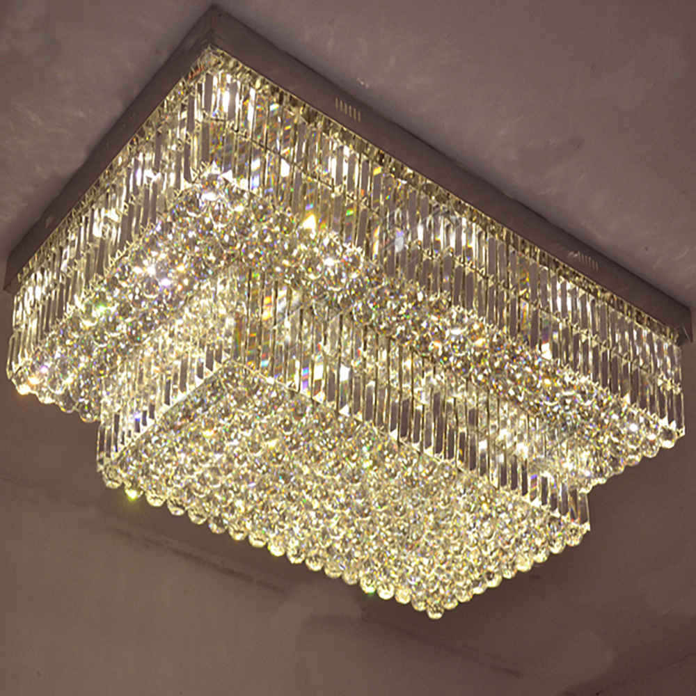 Rectangle Flush Mount Golden Crystal Chandelier Light