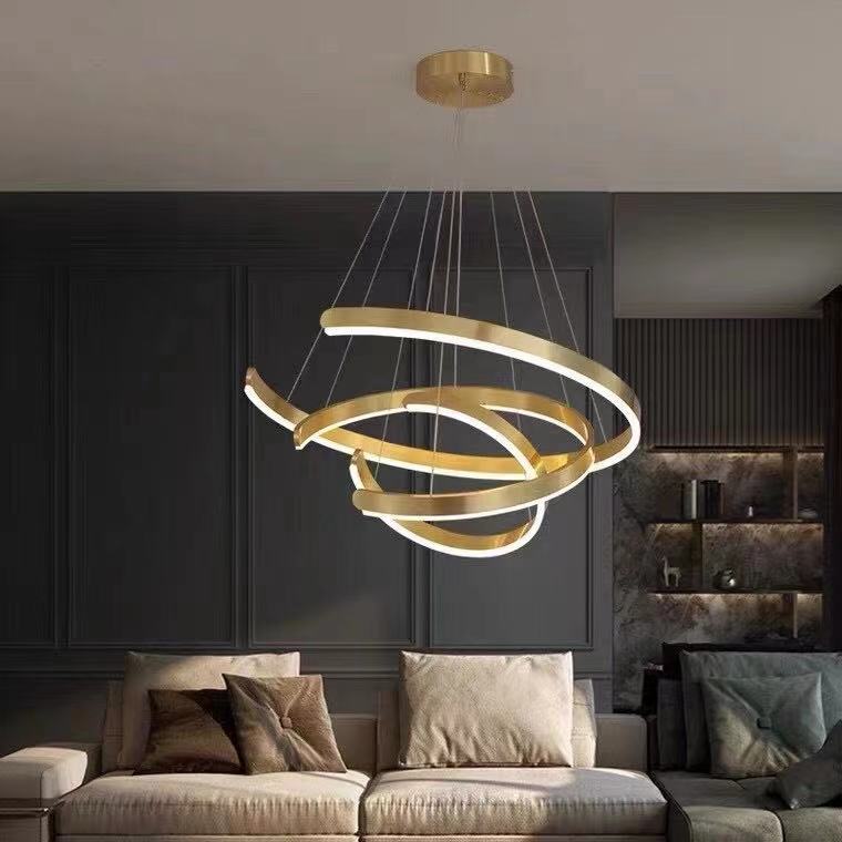 Gold Ring LED Chandelier with Wrought Iron Accents Metal Open Ring for Living Room